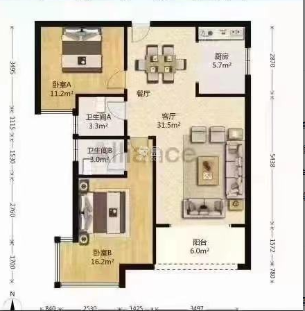 山水洲城华晨第一城 2室2厅1卫 62.0万 山水洲城华晨第一城 2室2厅1卫 62.0万室内图