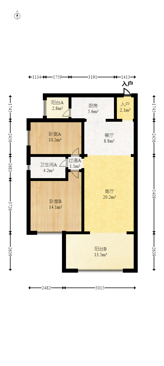 时代倾城三期  2室2厅1卫   89.00万室内图1