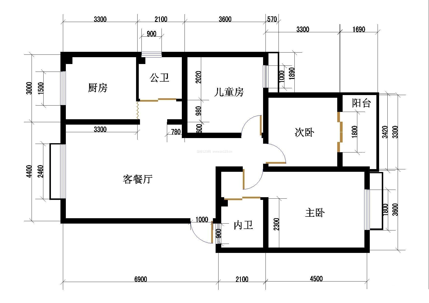 云盘村岳塘区政府宿舍  3室2厅2卫   800.00元/月户型图