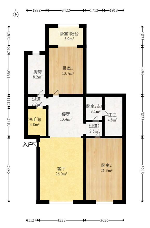 白沙苑  3室2厅2卫   87.00万室内图1