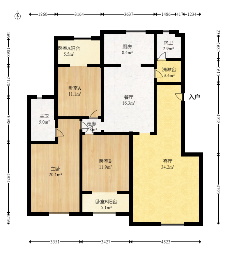 天鸿天府（天鸿中央大院）  3室2厅2卫   155.00万室内图1