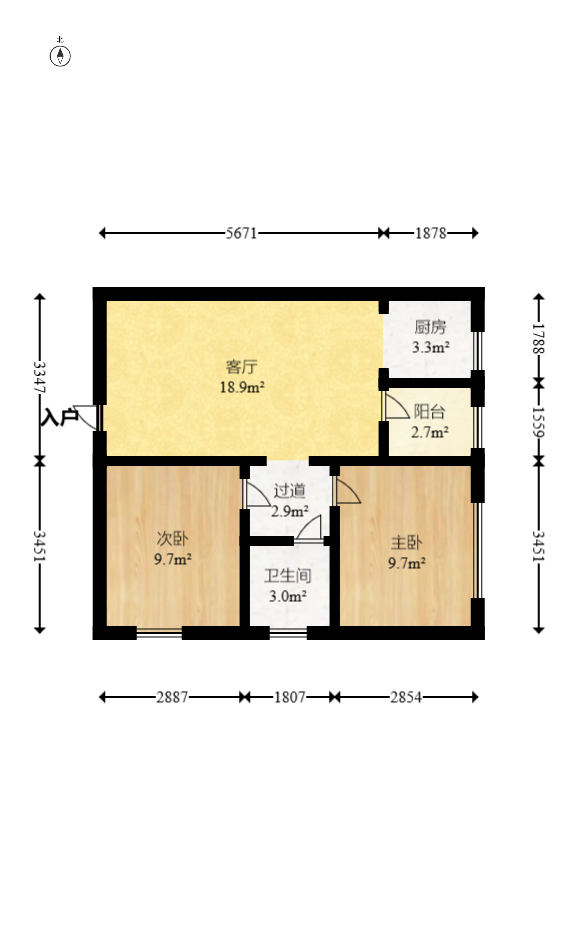 水岸世景 2室2厅1卫 45.0万 水岸世景 2室2厅1卫 45.0万户型图
