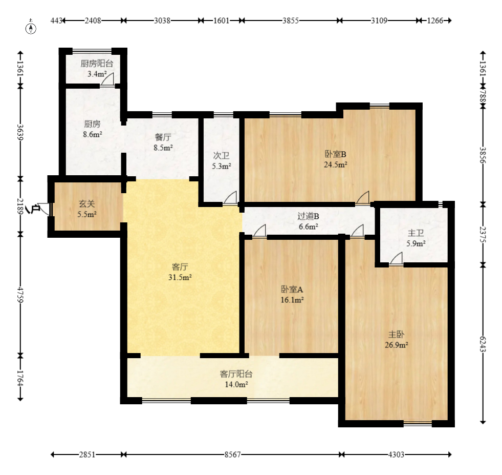 八方小区B区  4室2厅2卫   521.20万室内图1