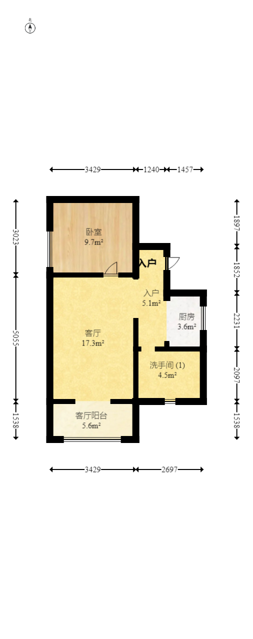 鸿景雅苑  1室1厅1卫    57.96万室内图1