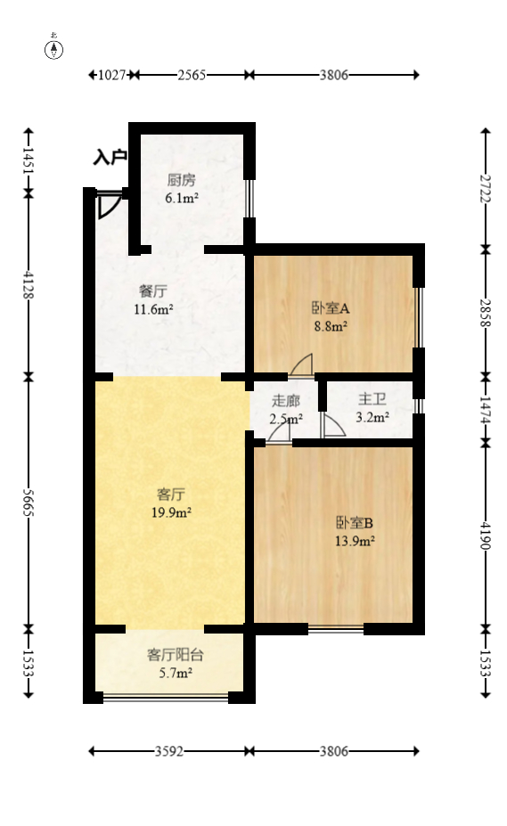 长城雅苑  2室2厅1卫    106.8万室内图1