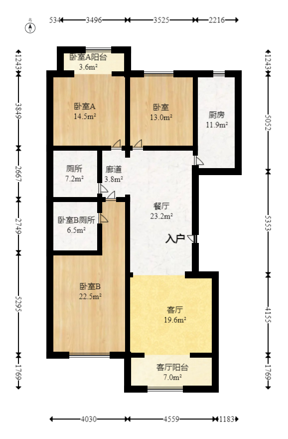 阳光100三期  3室2厅2卫   138.00万室内图1