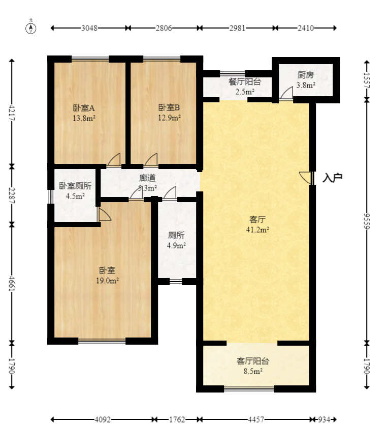 水印华府一期  3室2厅2卫   85.00万室内图1
