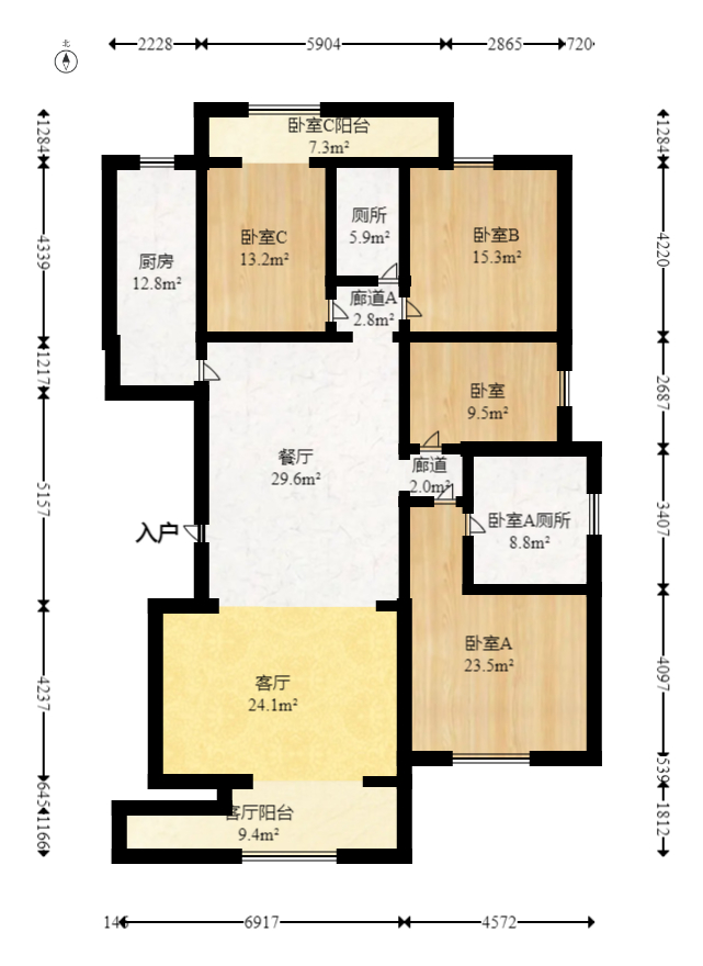 阳光100三期  4室2厅2卫   180.00万室内图1