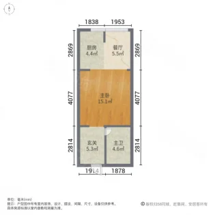 湘岳兰庭  1室1厅1卫   1400.00元/月室内图1