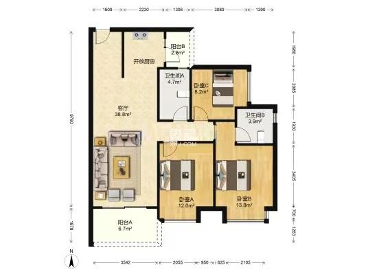 蓝溪谷  3室2厅2卫   51.00万