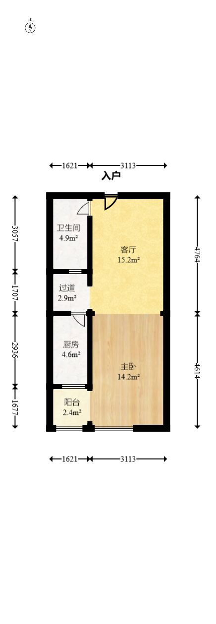 北辰三角洲E3区  1室1厅1卫   65.00万室内图1