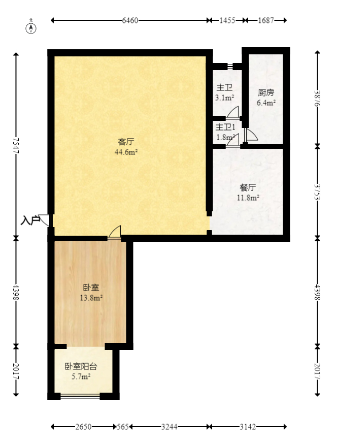 火星一片  3室2厅1卫    104.68万室内图1