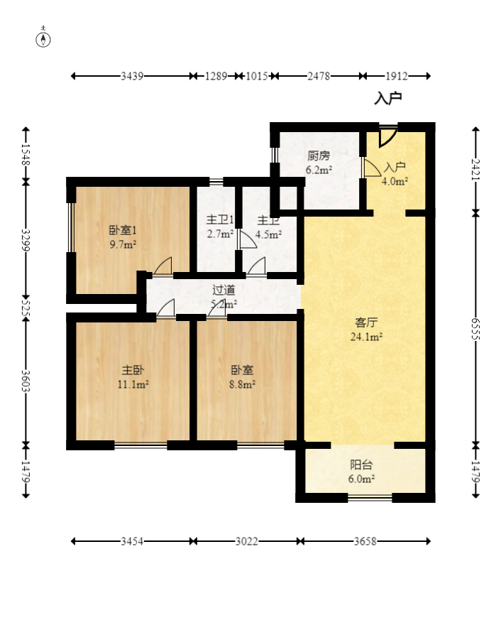 万科金域蓝湾  3室2厅1卫   106.00万室内图1