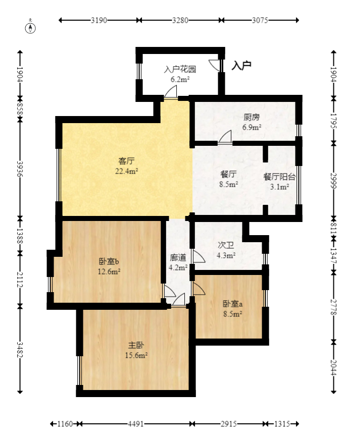 保利麓谷林语E区  3室2厅1卫    105.0万室内图1