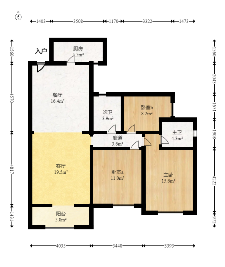 天元涉外景园C区  3室2厅2卫   98.00万室内图1