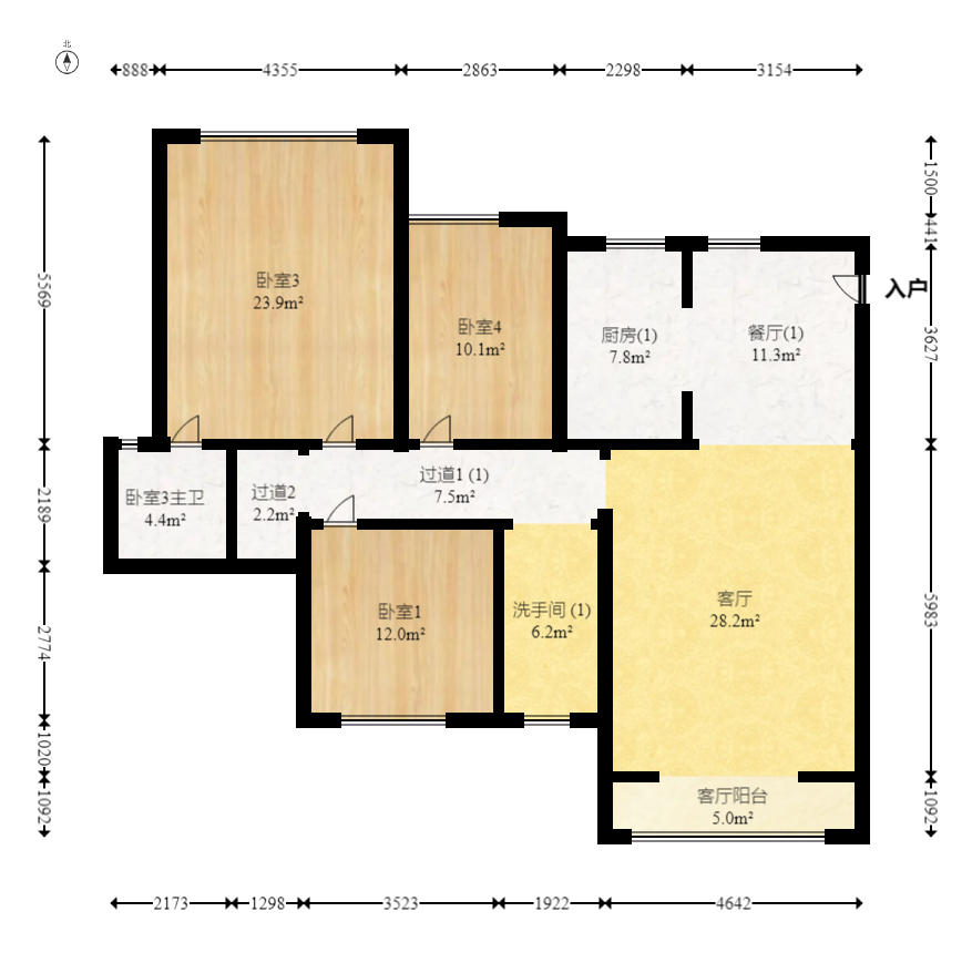 星城新宇川河苑  4室2厅2卫   112.00万室内图1