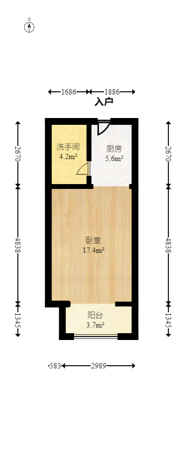 美林美寓  1室1厅1卫   44.50万室内图1