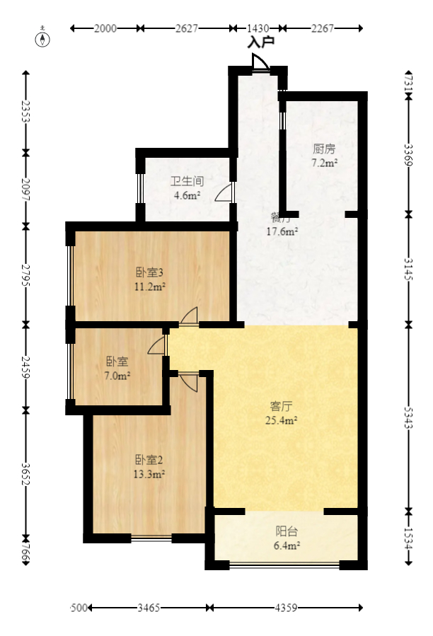三景华御  3室2厅1卫   66.80万室内图1