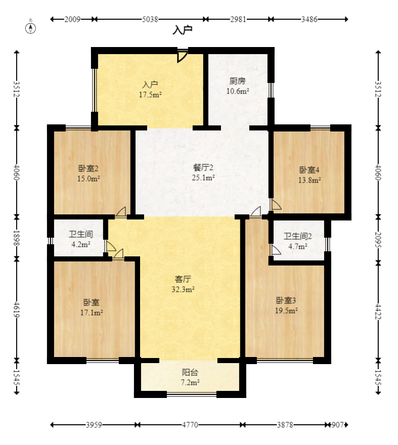 稻和家园  4室2厅2卫   120.00万室内图1