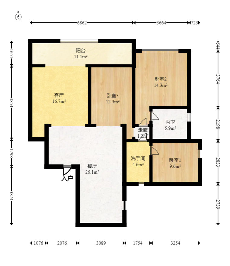 芙蓉上河图  3室2厅2卫    92.0万室内图1