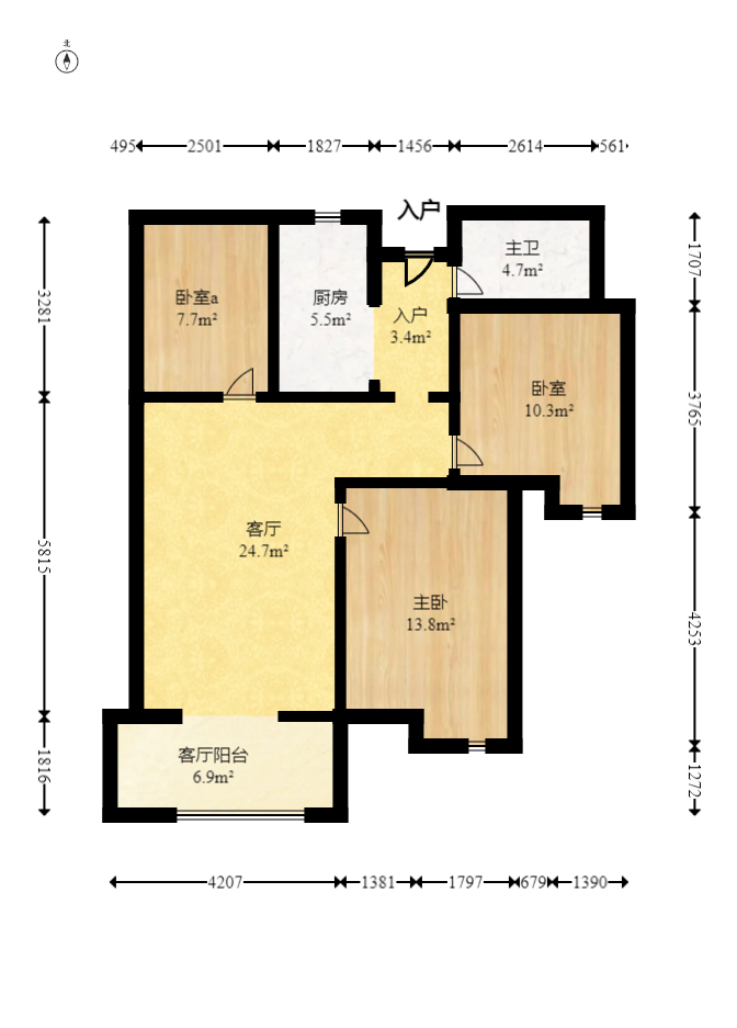 三一街区  2室2厅1卫   68.00万室内图1