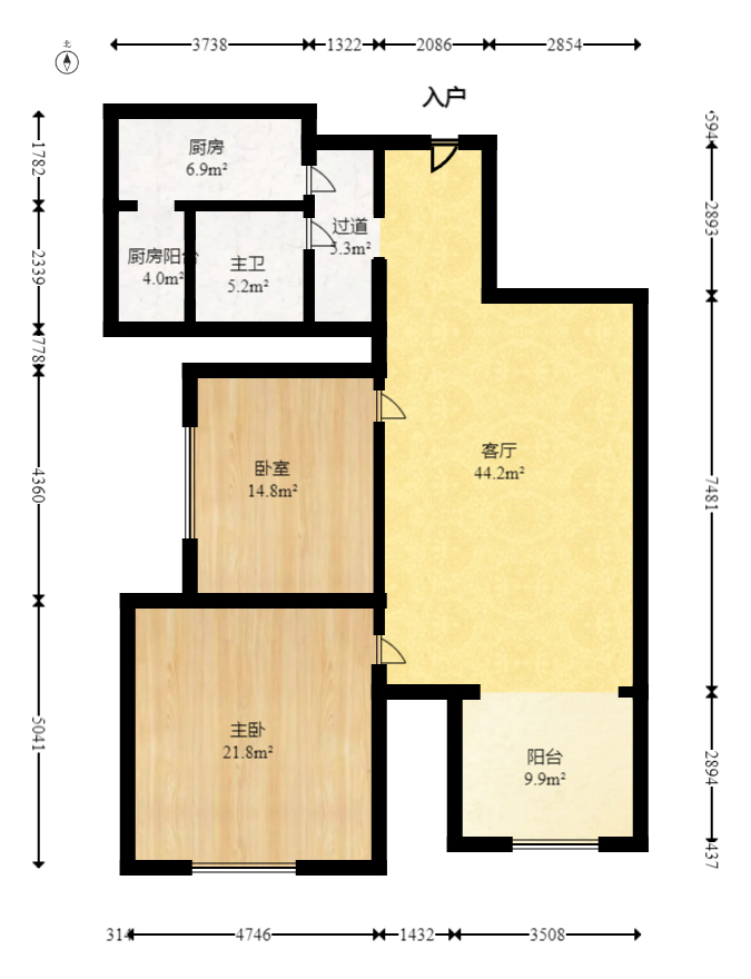 香槟小镇(香槟花苑）  2室2厅1卫   56.00万室内图1