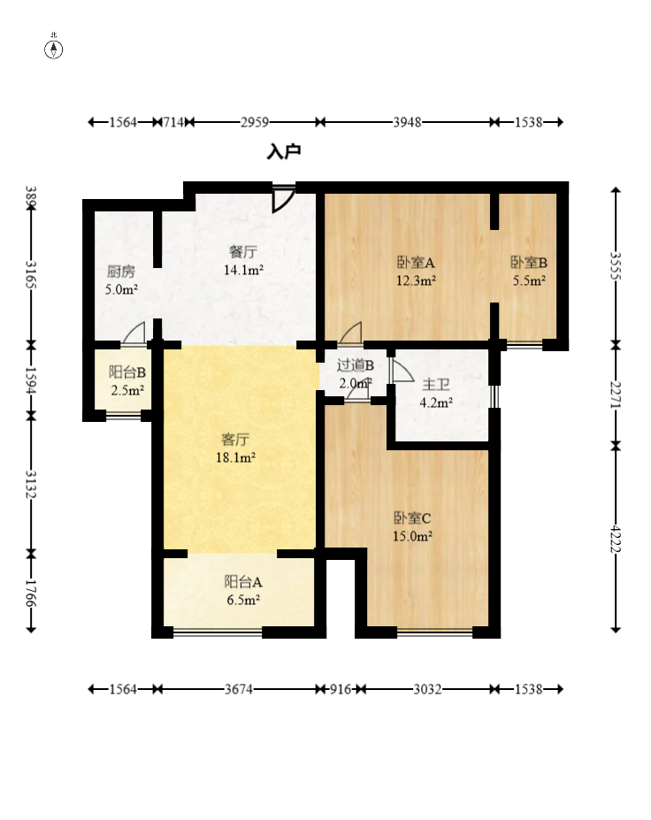五矿万境水岸二期（五矿万境水岸和苑）  2室2厅1卫    132.0万室内图1