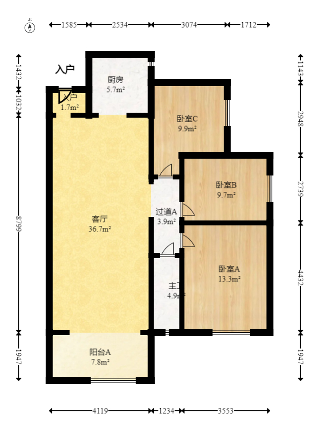 中建嘉和城  3室1厅1卫   96.00万室内图1