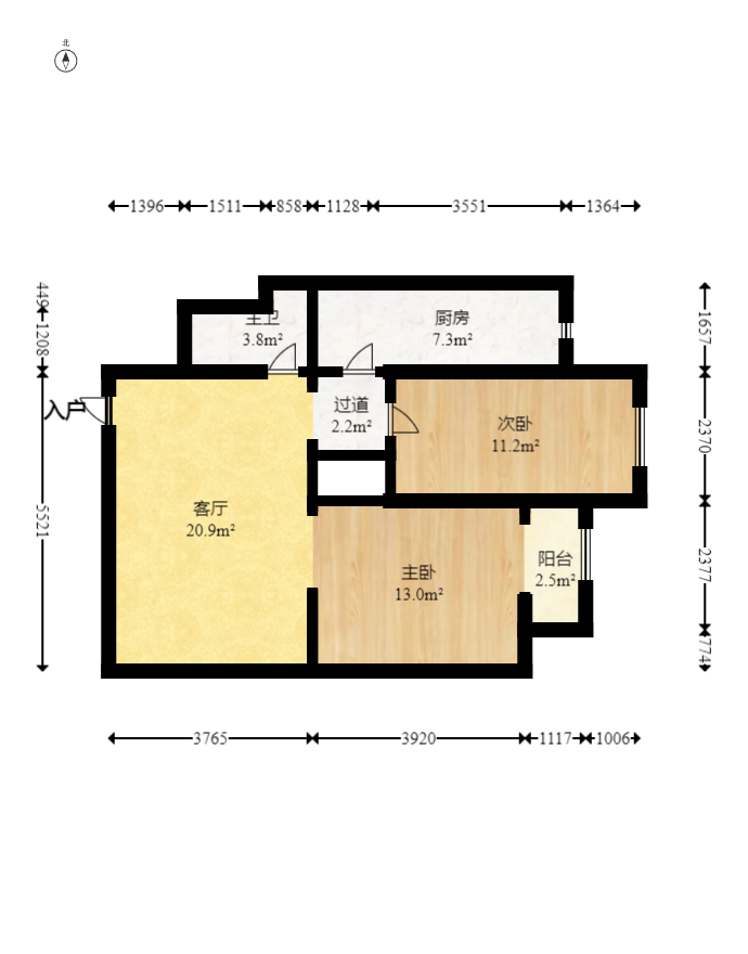 北辰三角洲E4区  2室1厅1卫   115.00万室内图1