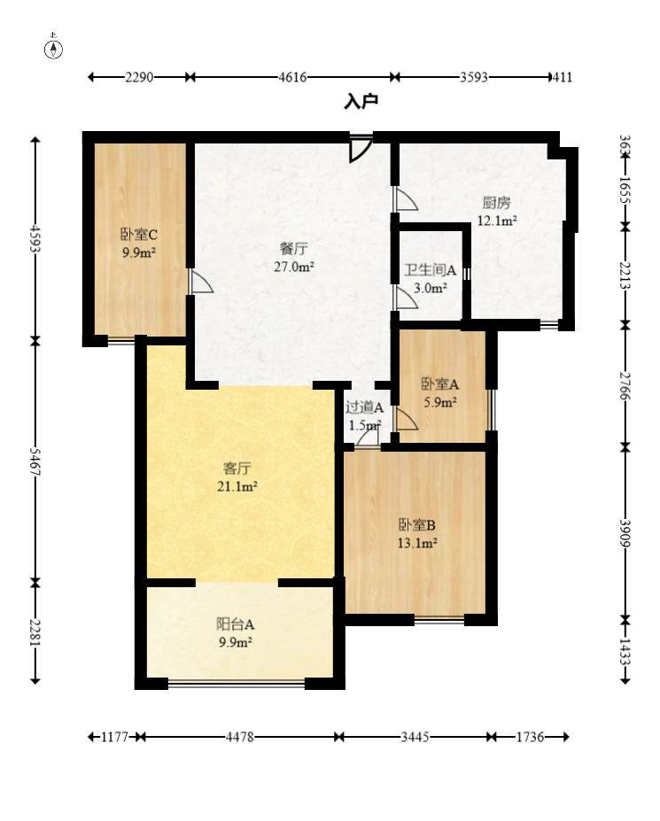 珠江东方明珠（新地东方明珠）一二期  3室2厅1卫   79.80万室内图1