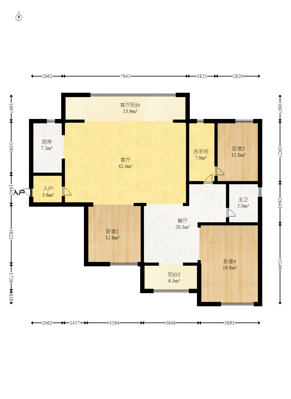 建发中央悦府  4室2厅2卫   174.00万室内图1