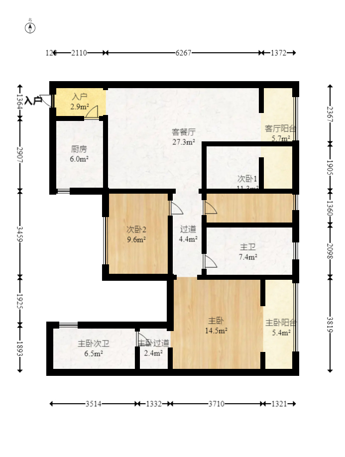 綠地海外灘 3室2廳1廚2衛(wèi) 88.00萬(wàn)室內(nèi)圖1