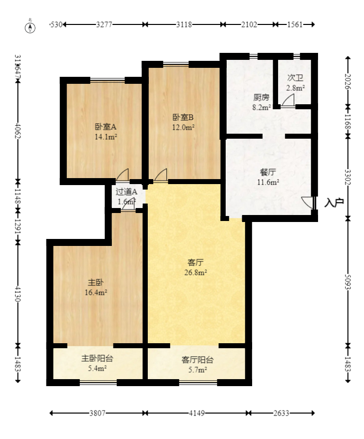 八方小区C区  3室2厅2卫   498.00万室内图1