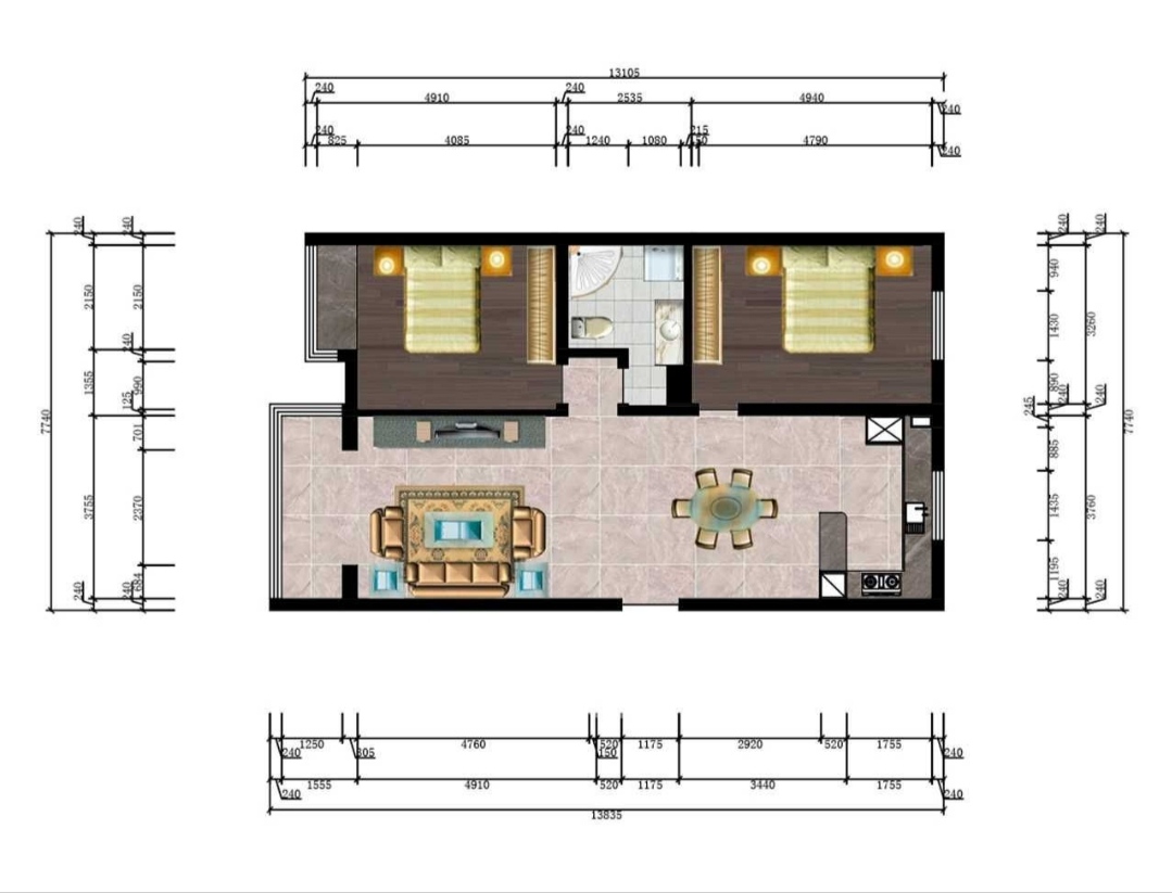 建鑫国际一期  2室2厅1卫   1000.00元/月户型图