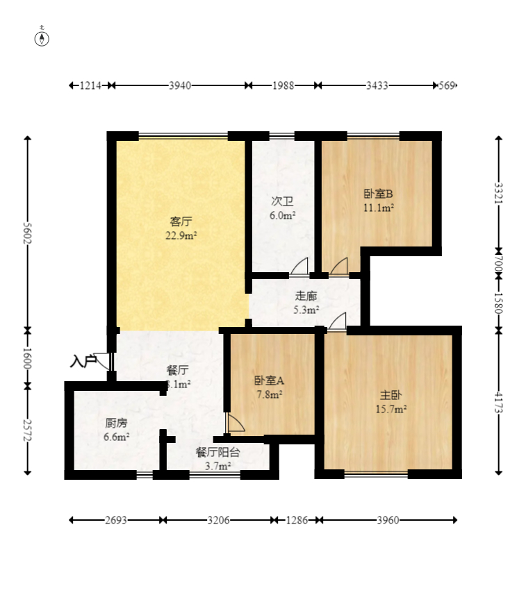 和庄  3室2厅1卫    93.8万室内图1