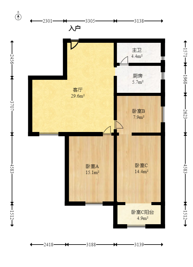 鑫远湘府逸园  3室2厅1卫   83.00万室内图1