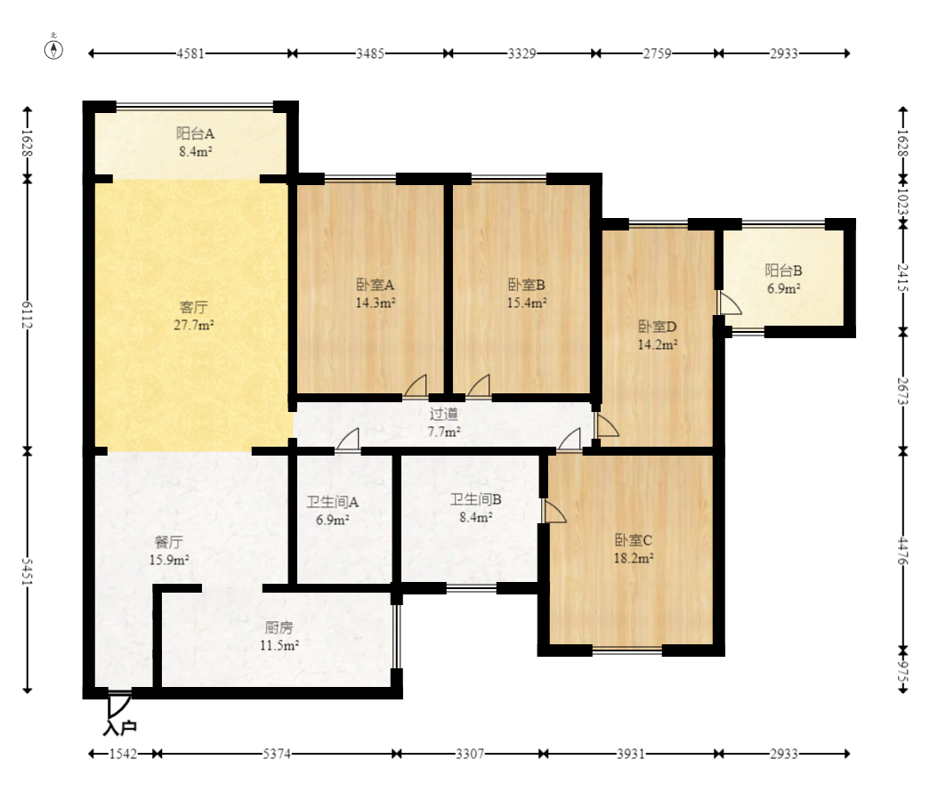 左岸春天  4室2廳2衛(wèi)    166.0萬(wàn)室內(nèi)圖1