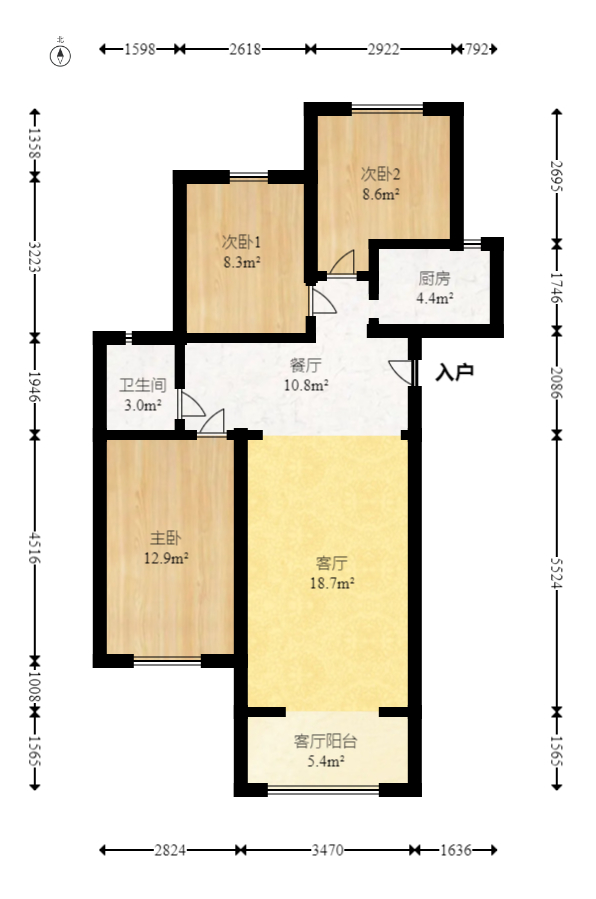 MOMA当代广场  3室2厅1卫   72.80万室内图1