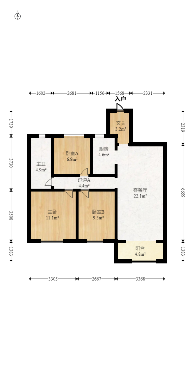 兰亭都荟（璟峰苑）  3室2厅1卫    128.0万室内图1