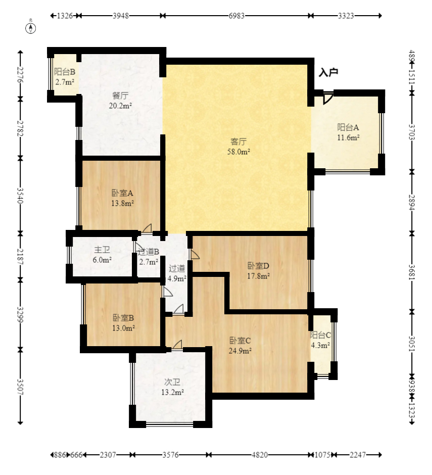 奥林匹克花园  4室2厅2卫   235.00万室内图1
