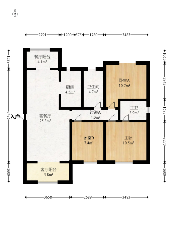 金鹰玖珑山  3室2厅2卫   73.80万室内图1