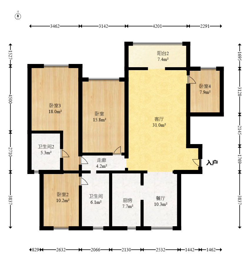 中國鐵建國際城一期 3室2廳1廚2衛(wèi) 112.82萬室內(nèi)圖1