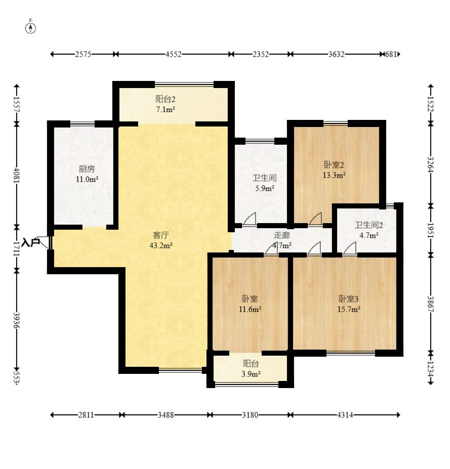 博雅湘水湾 3室2厅1卫 90.0万 博雅湘水湾 3室2厅1卫 90.0万户型图