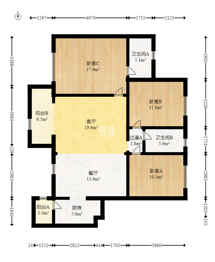 时代倾城四期 3室2厅2卫 120.00万 时代倾城四期 3室2厅2卫 120.00万户型图