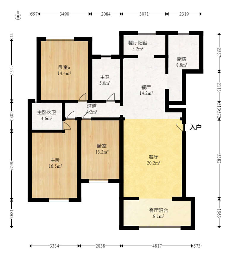 山水湾  3室2厅2卫   125.00万室内图1