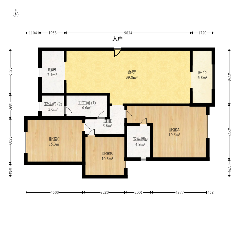 中海梅溪湖壹号 3室2厅2卫 230.0万 中海梅溪湖壹号 3室2厅2卫 230.0万户型图