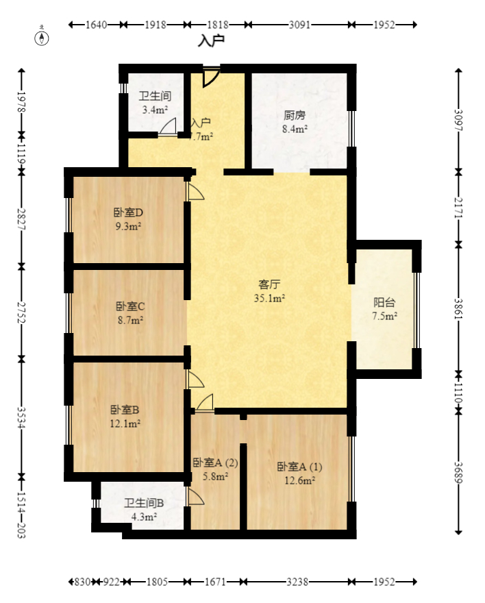 万科里梅溪郡  4室2厅2卫   275.00万室内图1