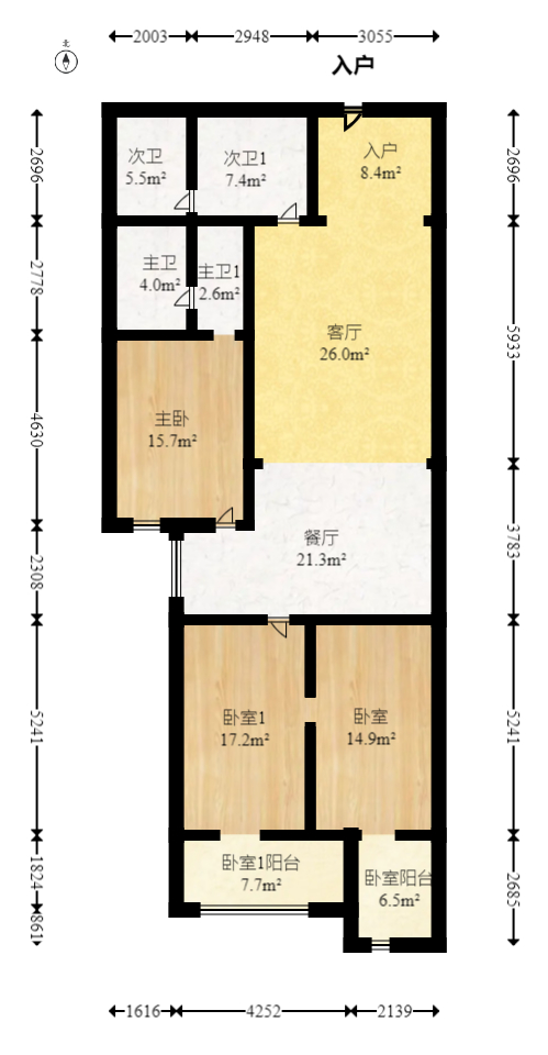 通发公寓  3室2厅1卫   114.50万室内图1