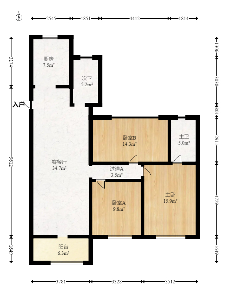 奥克斯缔壹城  4室2厅2卫   112.00万室内图1