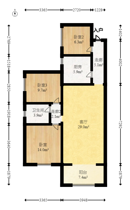 领东汇  3室2厅1卫   66.80万室内图1
